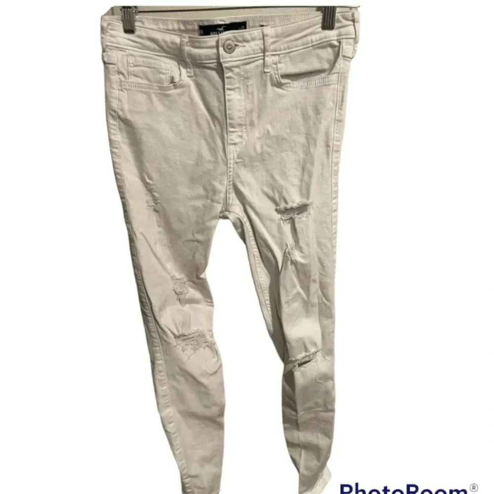 Hollister high‎ rise super skinny white distressed jeans size 9r